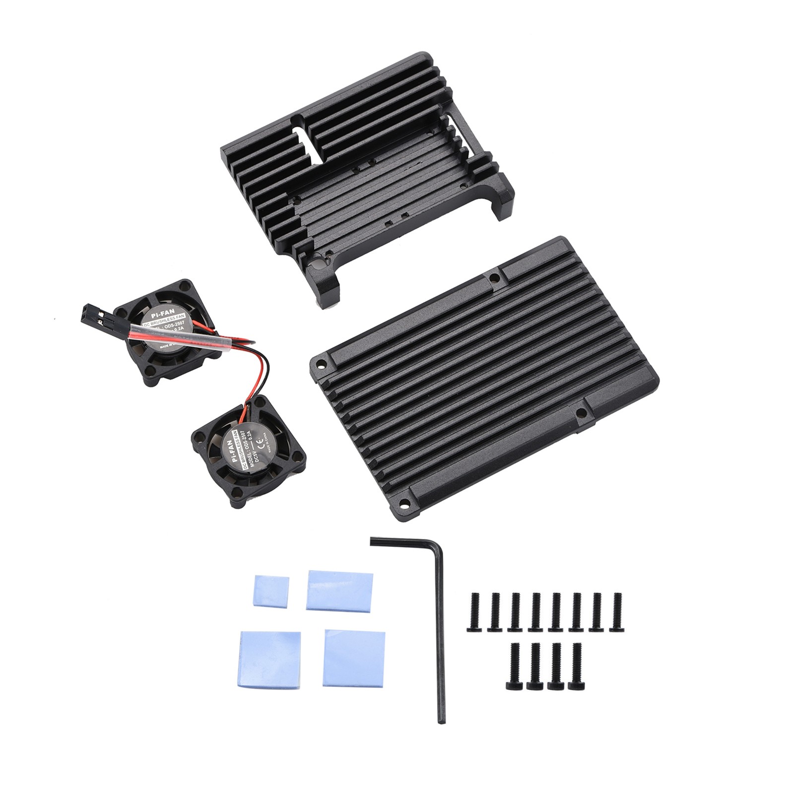 Metal Black Case Shell Box W/ Dual Fan Heatsink For Raspberry Pi 4 Model B 4B]
