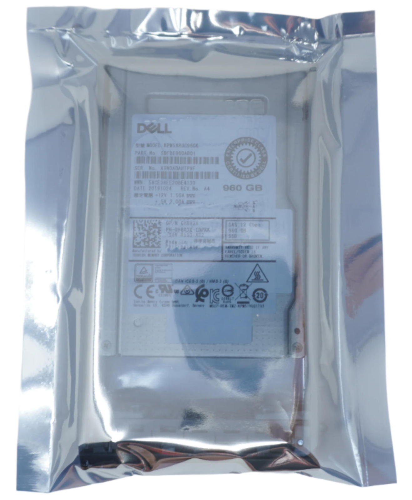 H8X3X Dell 960GB SAS 2.5" 12G RI SSD G13 Solid State Drive KPM5XRUG960G 0H8X3X