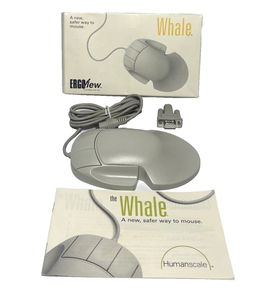 Vintage Ergo View Whale Mouse Ergonomic Contoured Track Ball PS/2 PC MAC RARE