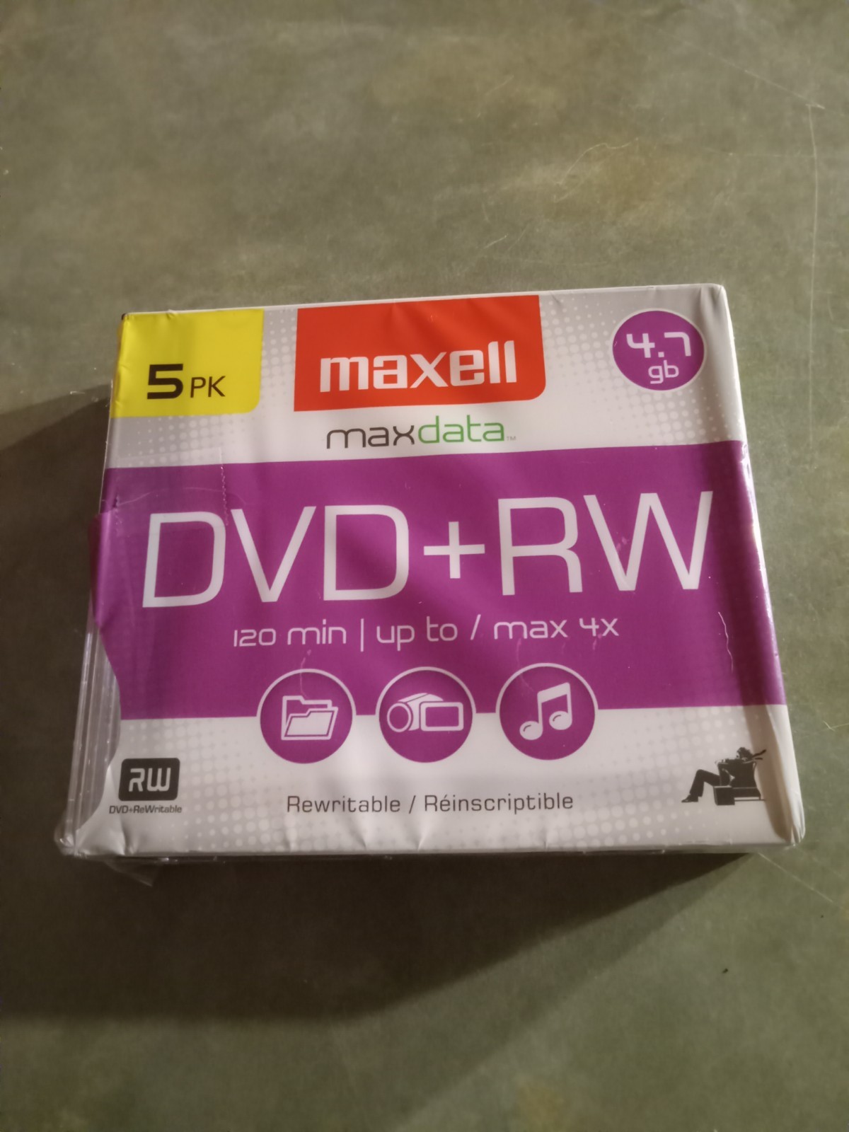 NEW MAXELL DVD-RW Rewritable  5PK 4.7GB Data-Video-Music 