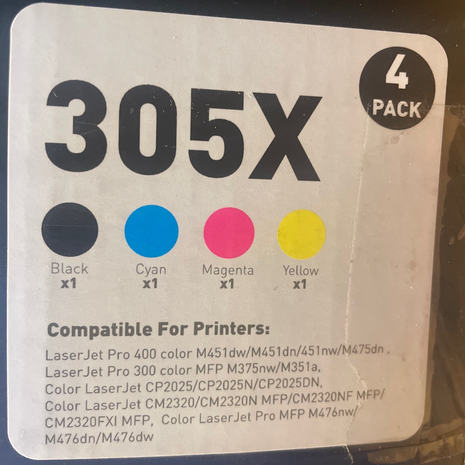 305X Toner Cartridge 4-Pack with Chip Black Cyan Magenta Yellow Sealed in box