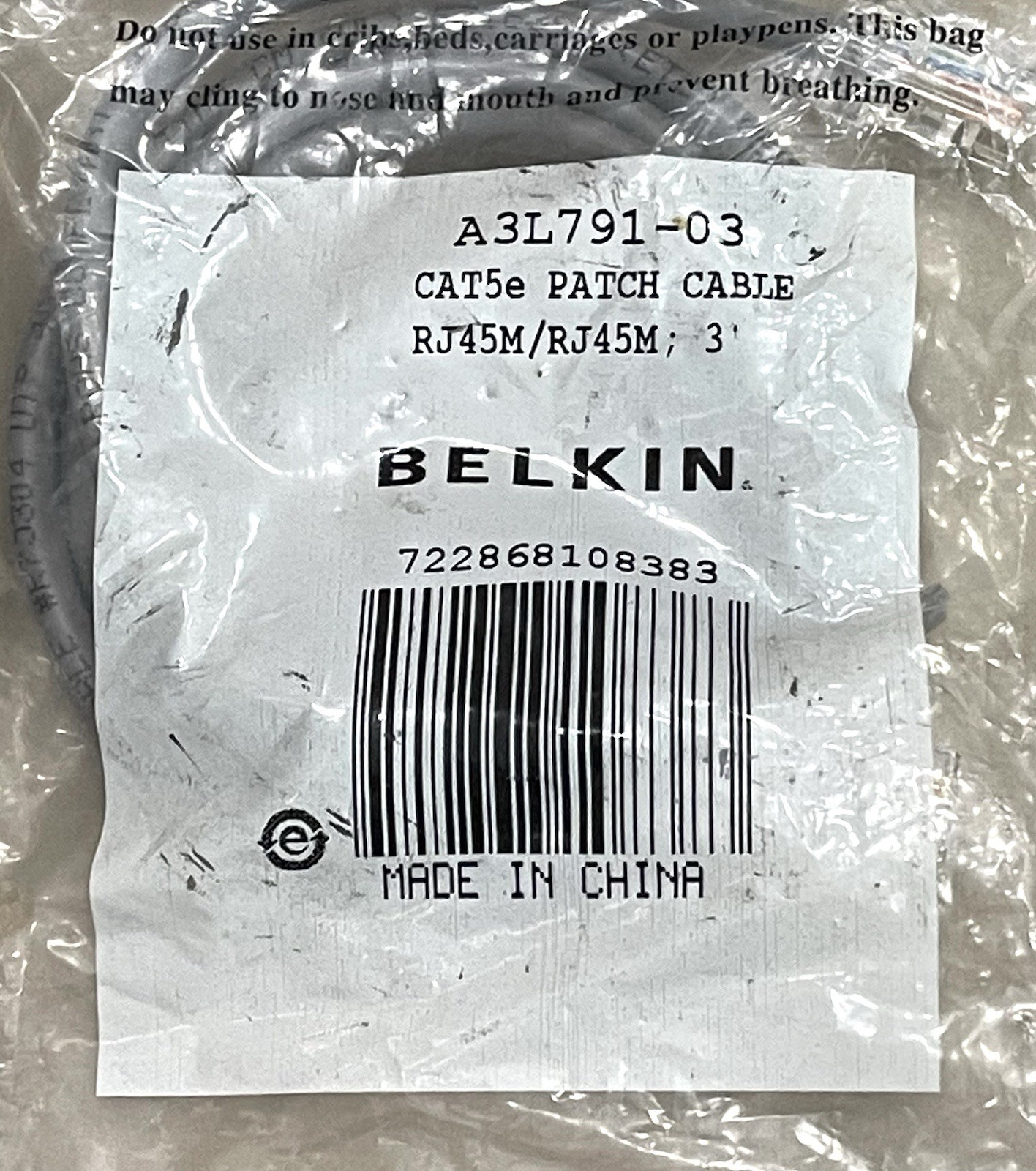 Lot of 6 Belkin Cables A3l791-03 3ft Cat5e Gray Patch Cord