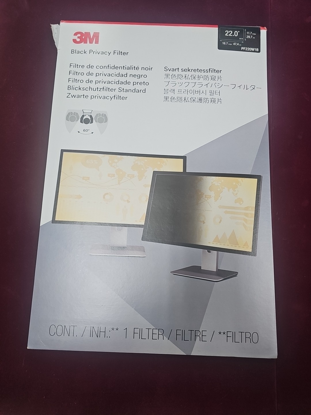 3M Black Privacy Filter for 22-inch Widescreen Monitor PF220W1B