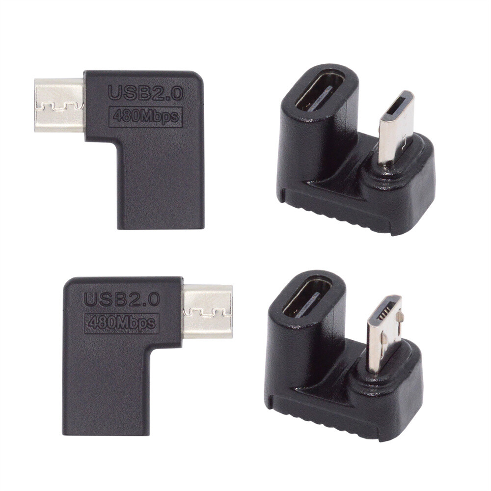 CY 4pcs/lot USB-C Female to USB2.0 Micro USB Male Power Data Adapter Angled Type