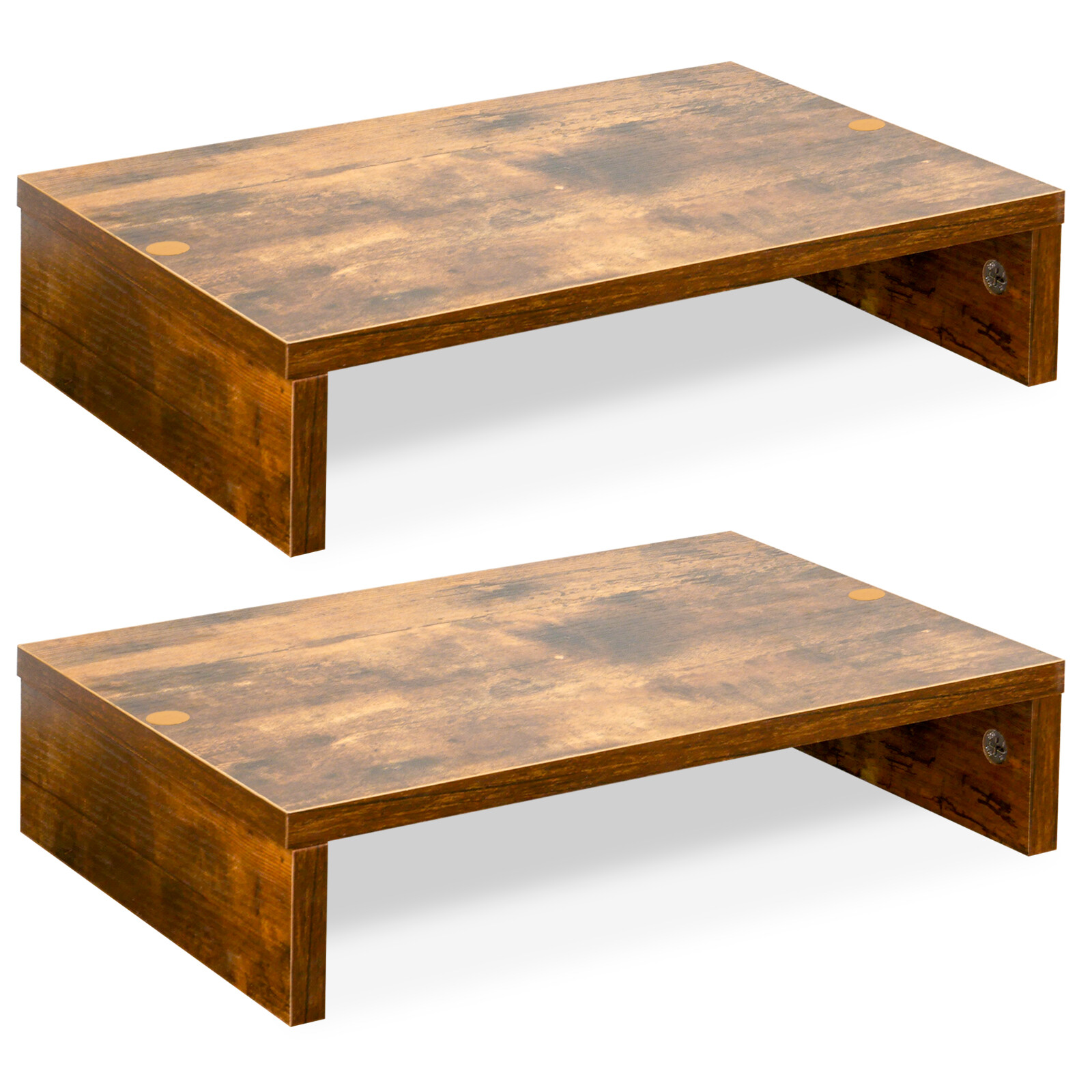 Monitor Stand Riser-2 Pack, Rustic Brown Wood Adjustable Dual Monitor Riser