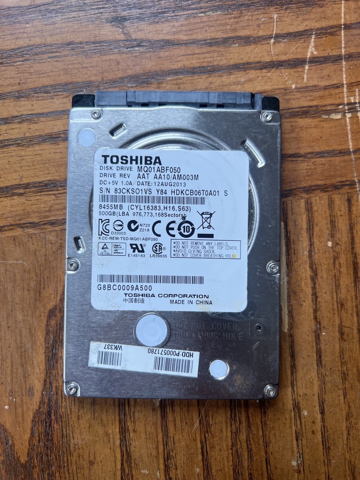 Toshiba MQ01ABF050 500GB 2.5" SATA Laptop HDD 5400RPM Tested