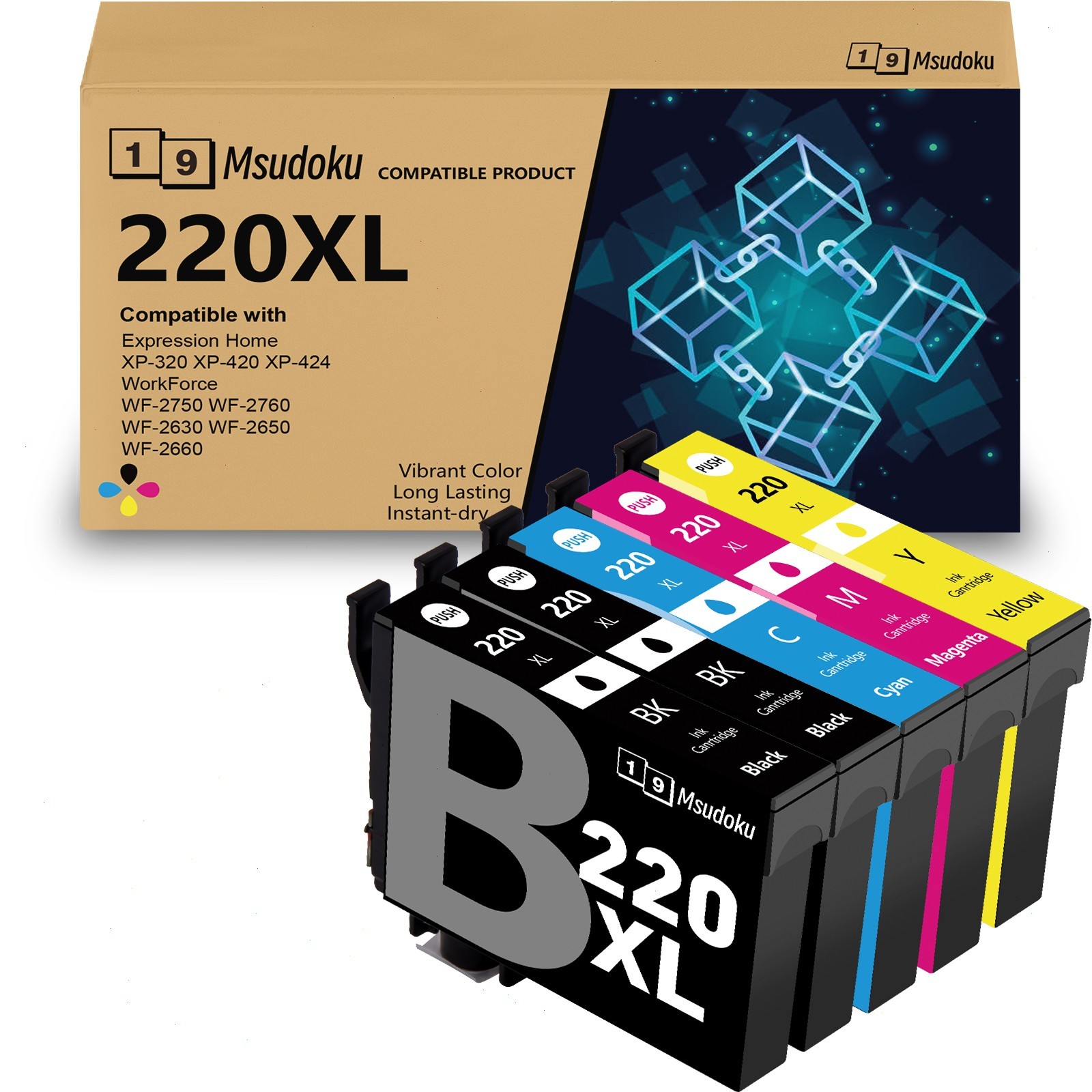 5PK 220XL T220XL Ink Cartridge for Epson WorkForce WF-2750 WF2760 WF2630 XP-420