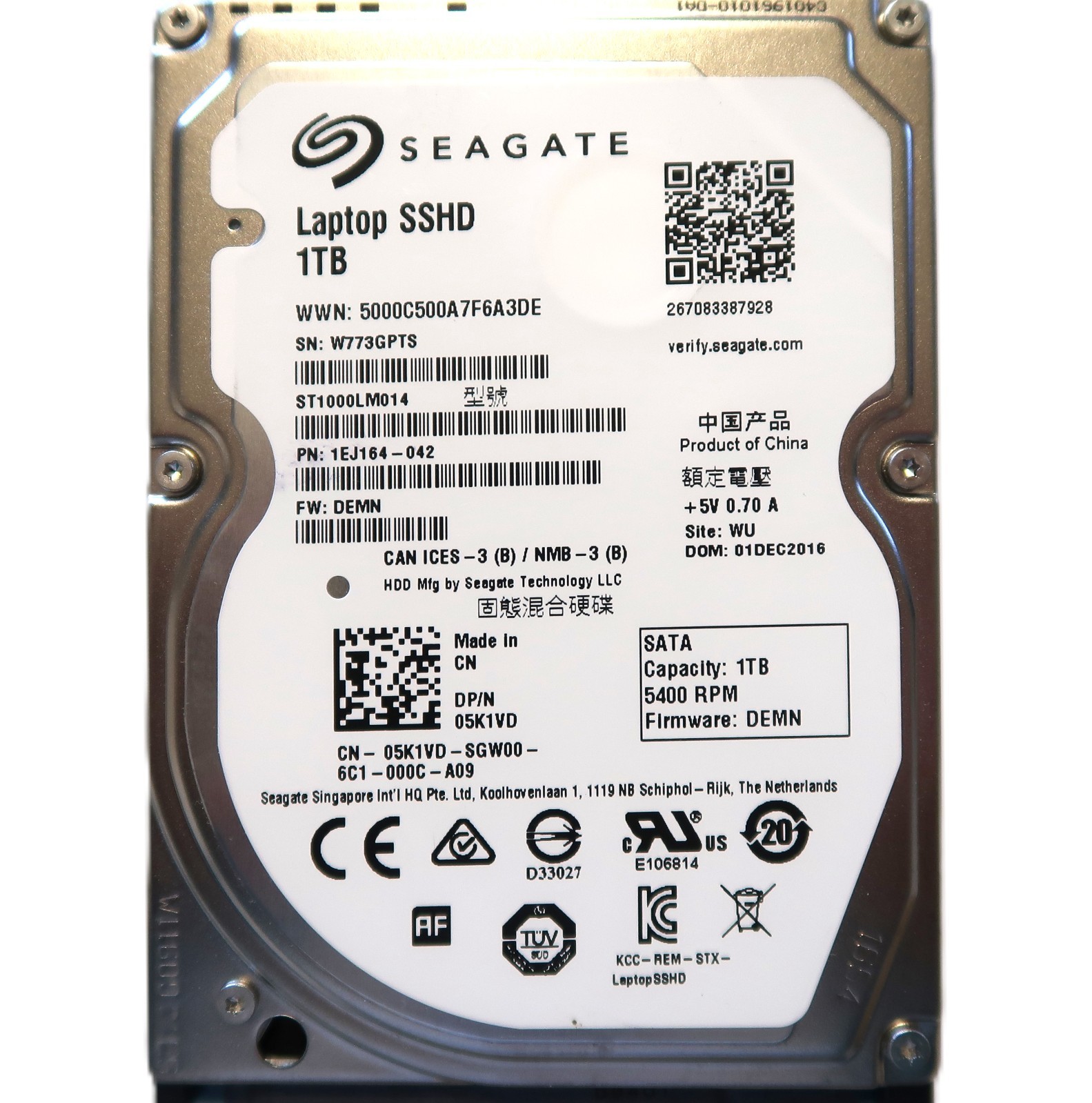 Seagate ST1000LM014 1EJ164-042 DEMN (W77) WU China 1000gb 2.5" Sata HDD DEC/2016