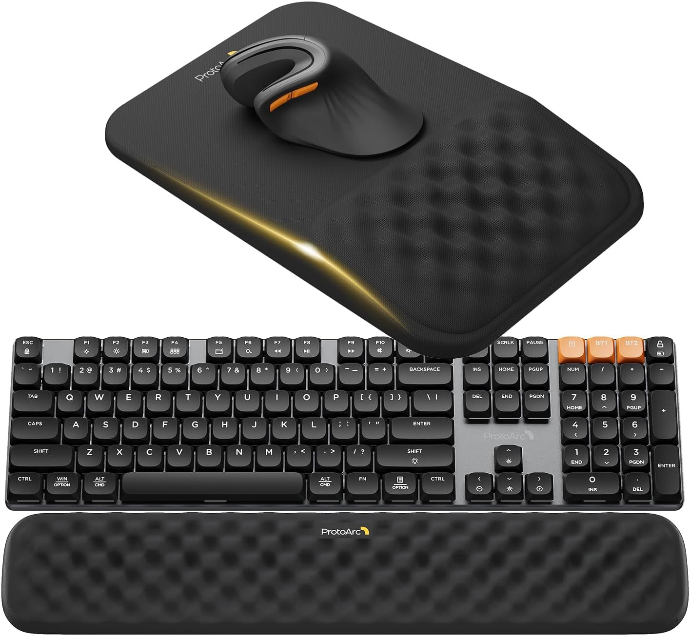 Protoarc KMP50 Ergonomic Mouse Pad with Wrist Rest, Lycra Surface, Black