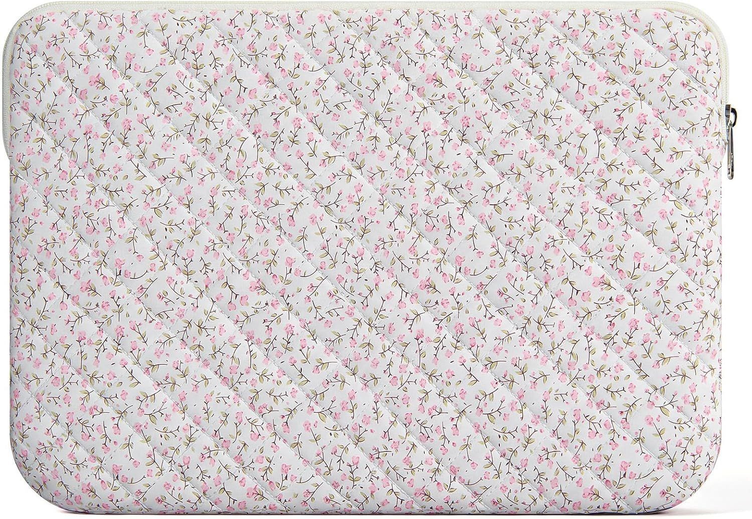 13-14 inch Cotton Quilted Laptop Sleeve for Women, Aesthetic Puffy Laptop Case