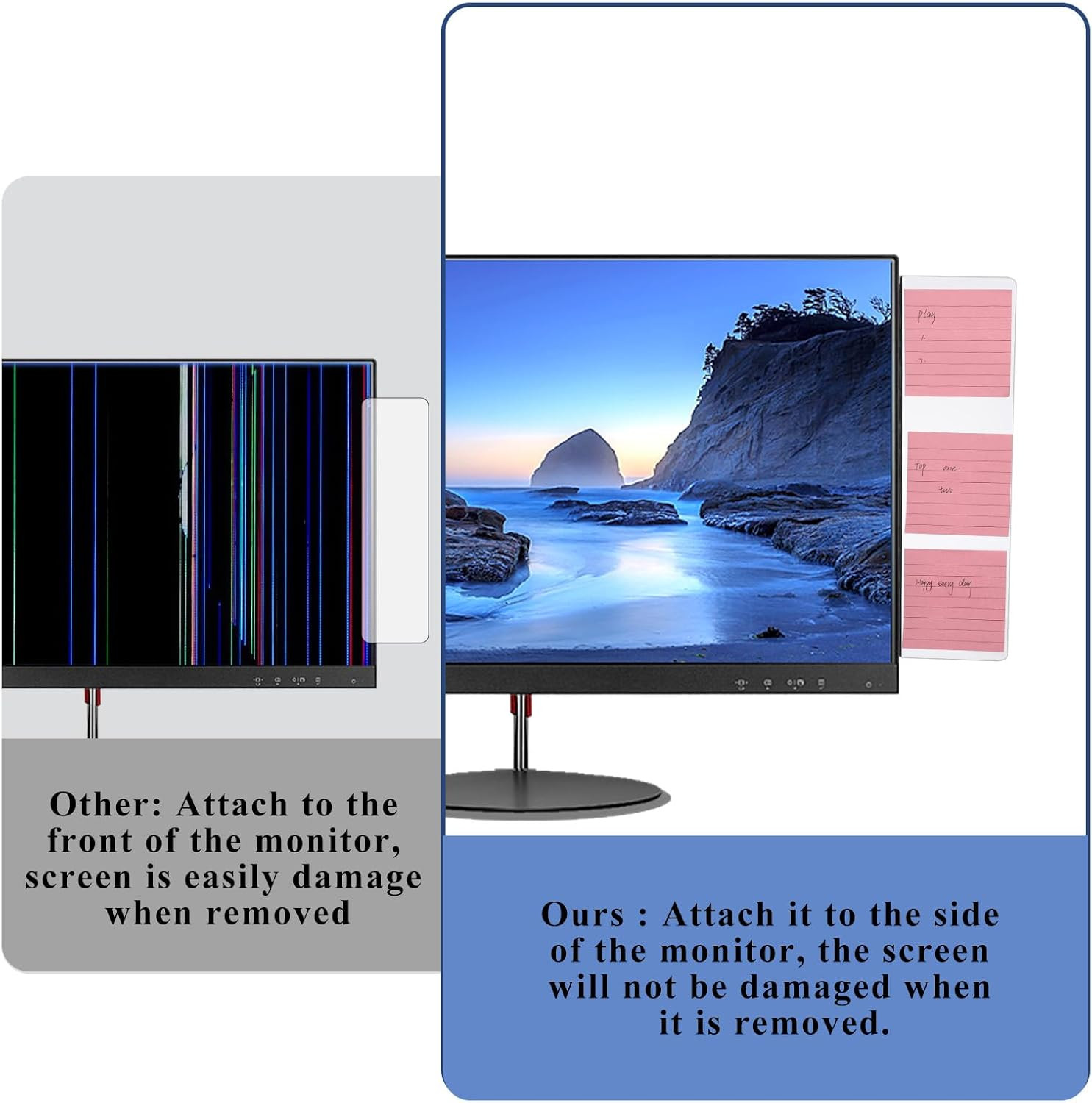 2 Pcs Frameless Monitor Memo Board for No Edge Monitors, Flexible Clear PET C...