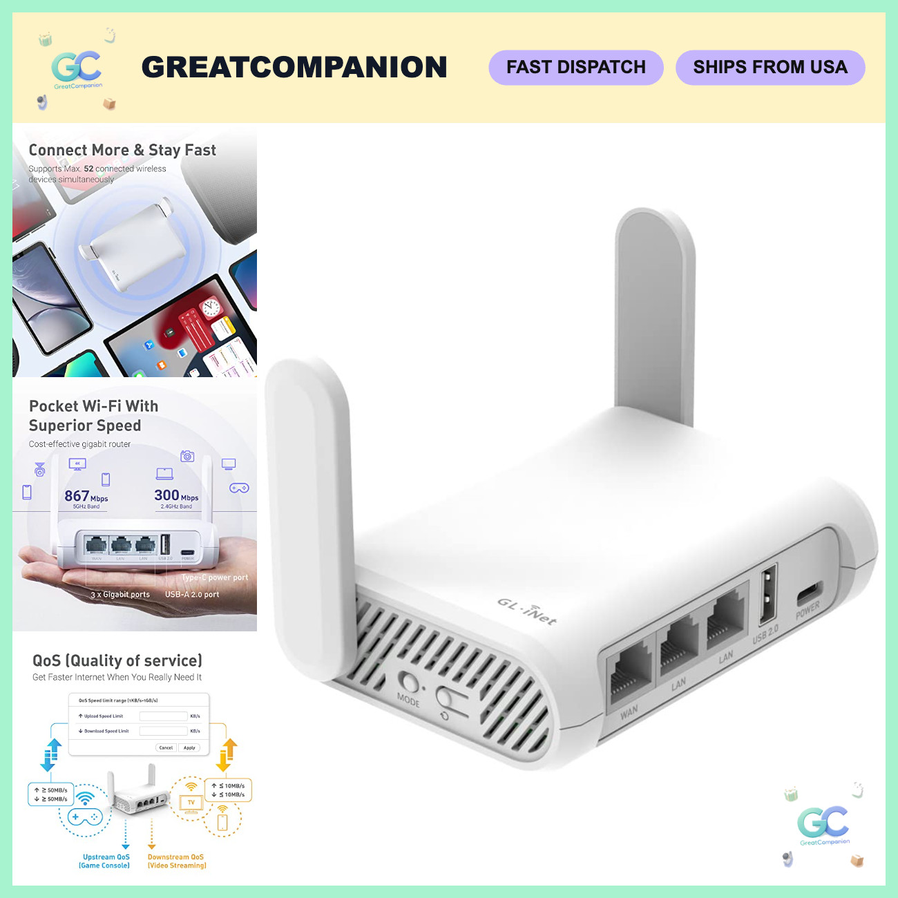 Travel Wi-Fi Router AC1200 Dual-Band, Portable Hotspot for Secure Internet Acces