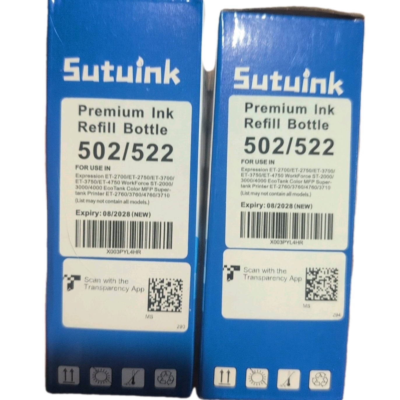 2 Boxes Sutuink Premium Refill Ink For 502/522 Epson Printer Cartridge ET-2700 