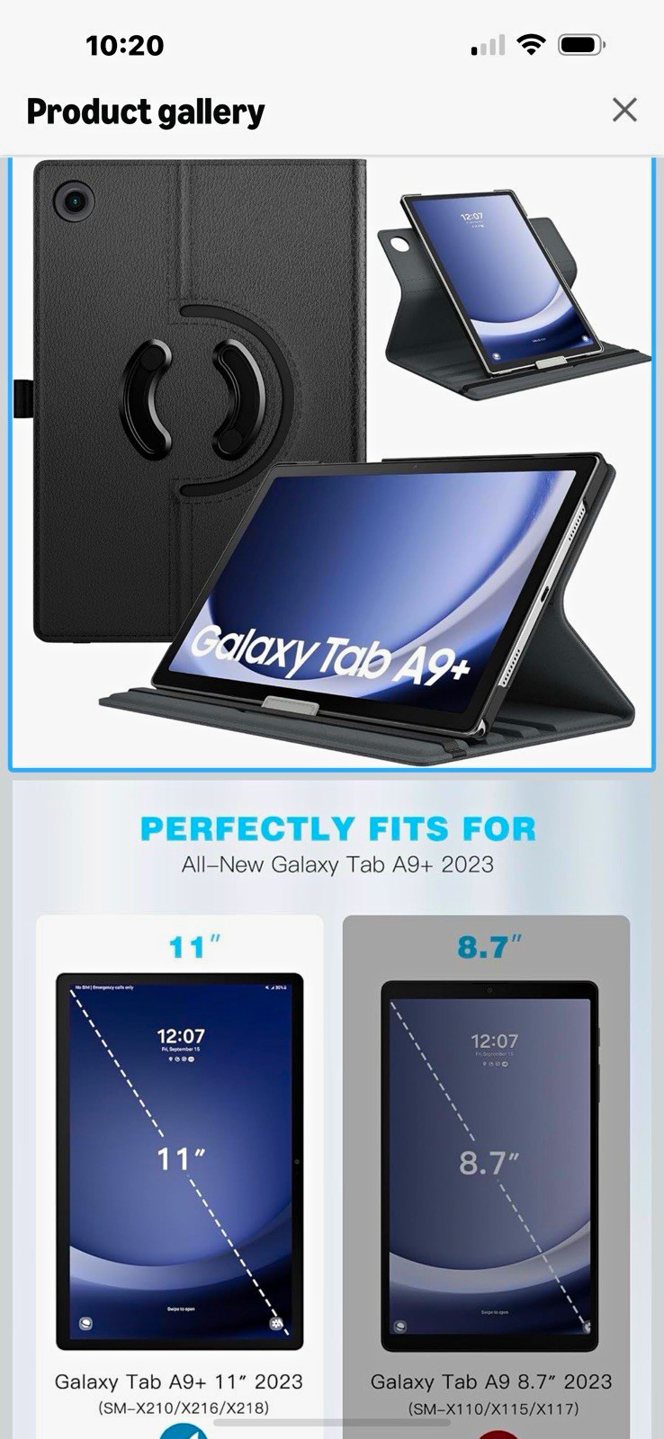 Rotating Stand Case for Samsung Galaxy Tab A9+ A9 11"/8.7" Faux Leather Black