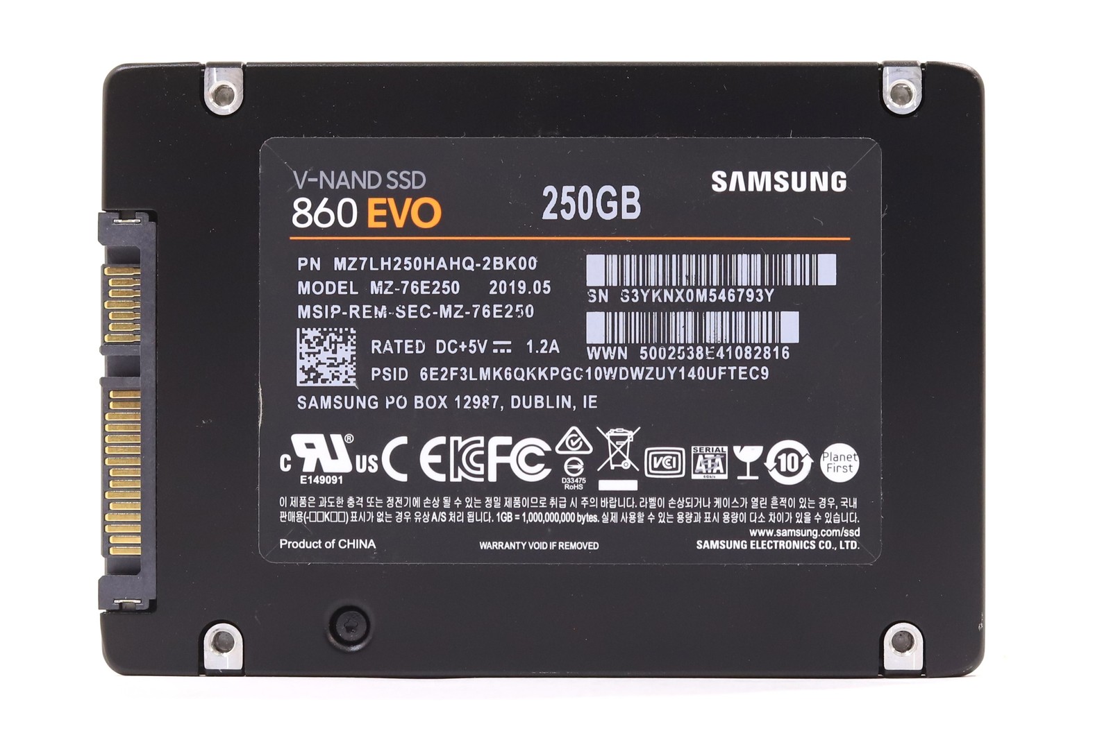 Samsung MZ-76E250 860 EVO 250GB 2.5" 6Gb/s SATA SSD P/N: MZ7LH250HAHQ-2BK00