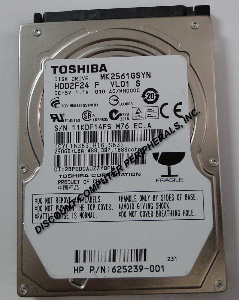 250GB SATA II 2.5" MK2561GSYN HDD2F24 9.5MM Toshiba Hard Drive Tested Good