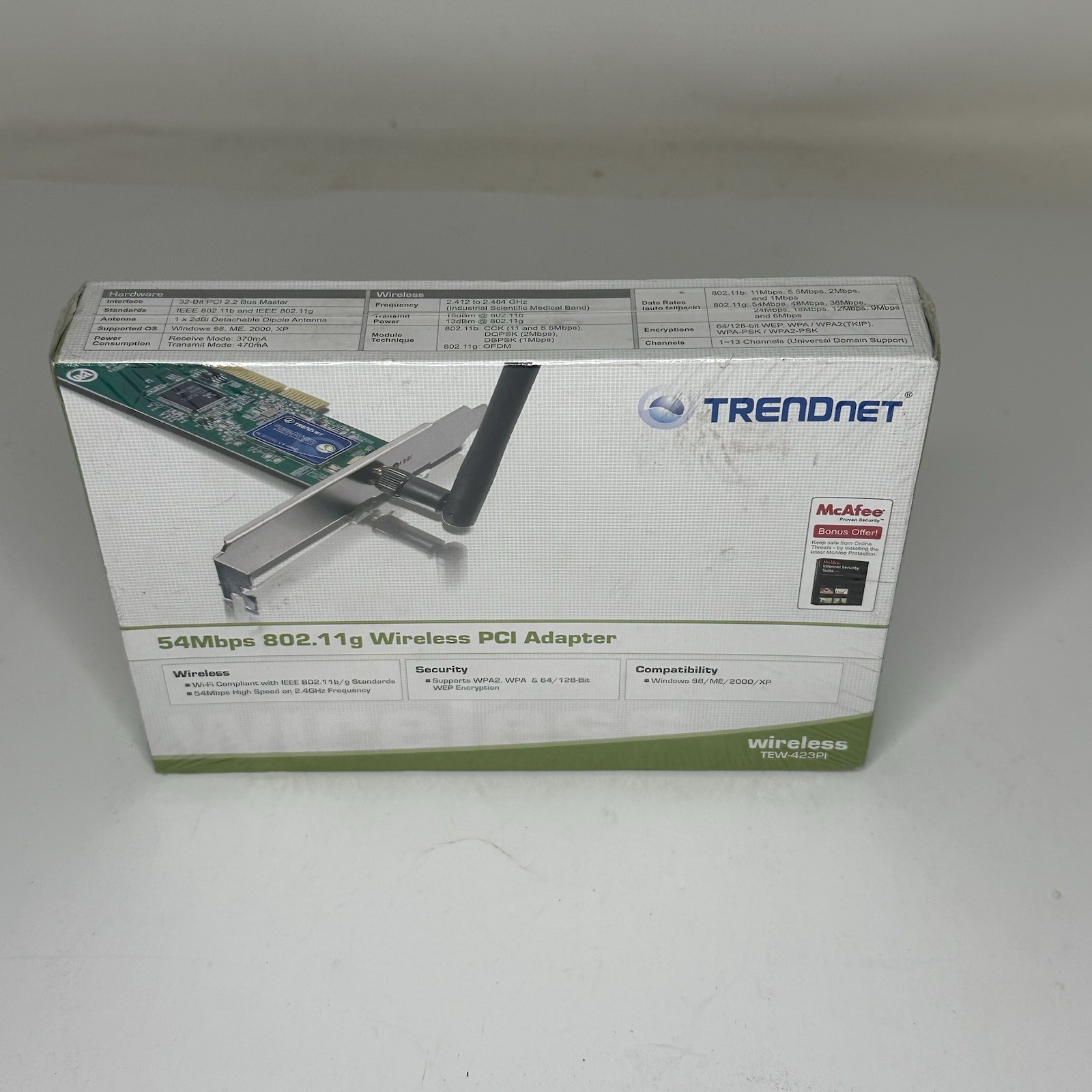 TRENDnet TEW-423PI Wireless PCI Adapter 54Mbps 802.11g New Sealed NOS