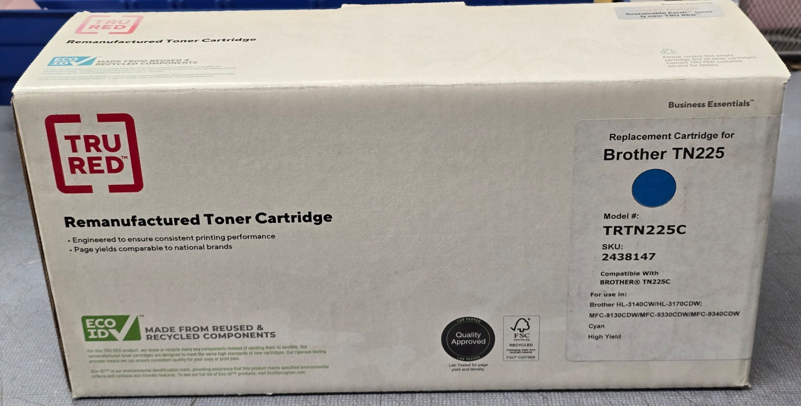 New Sealed Tru Red Brother TN225 Cyan Toner Cartridge