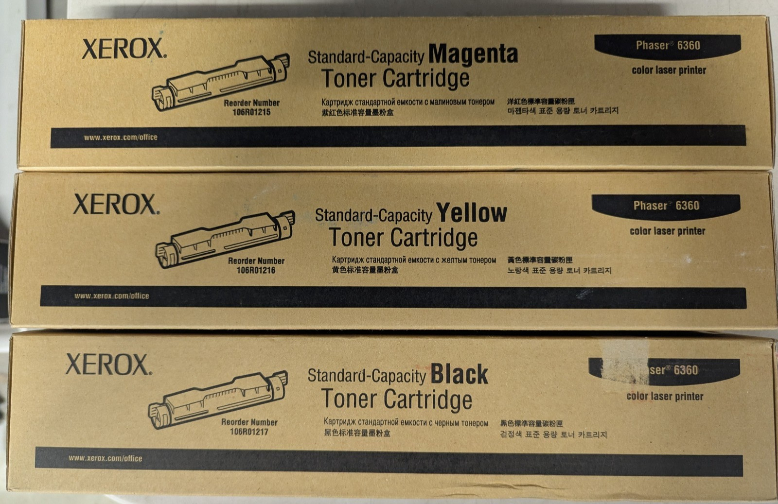 Xerox Phaser 6360 Toner Cartridge set 106R01215 106R01216 106R01217 - No Cyan