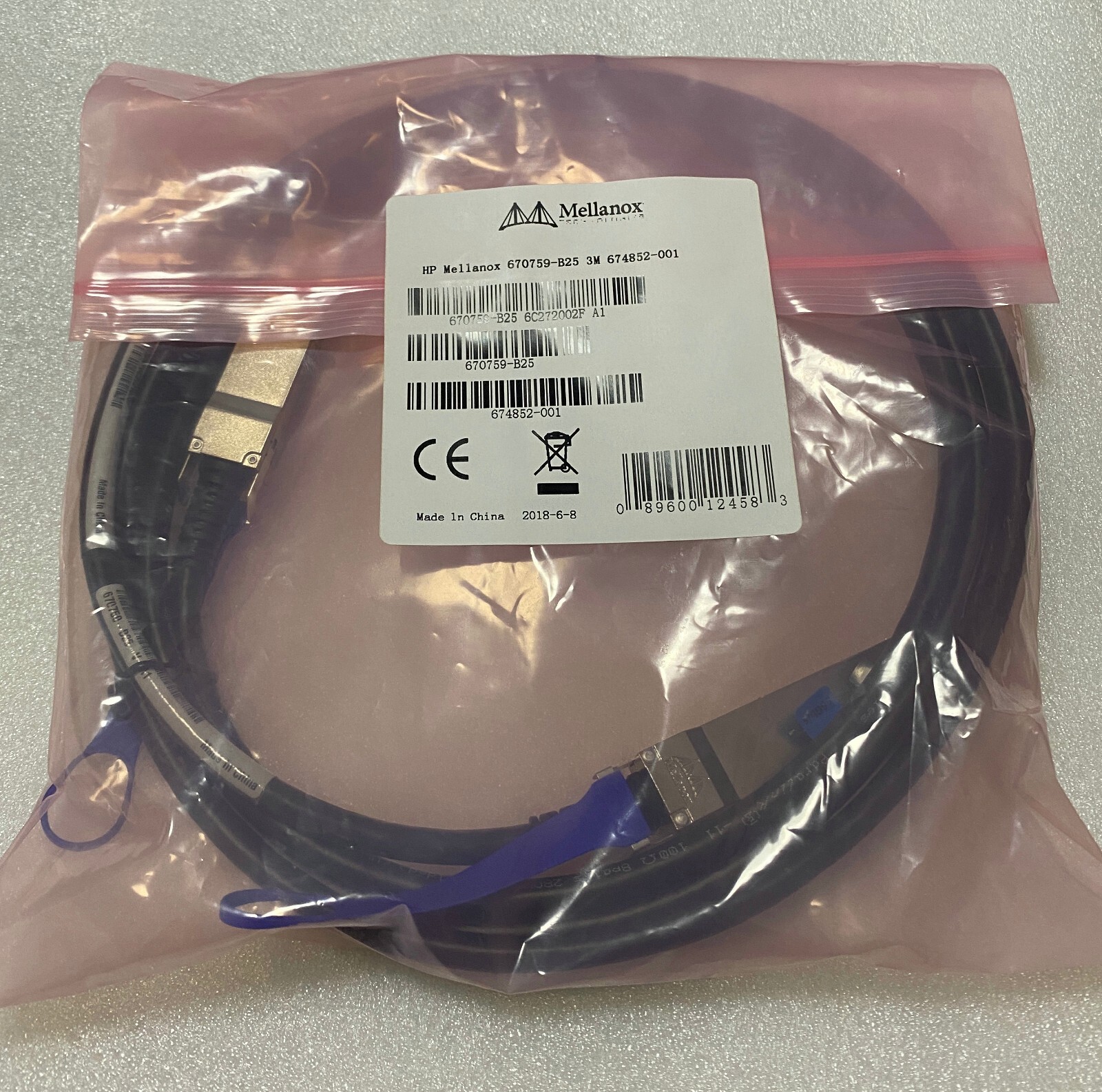 NEW Mellanox HP 670759-B25 3M Infiniband QSFP Cable 674852-001