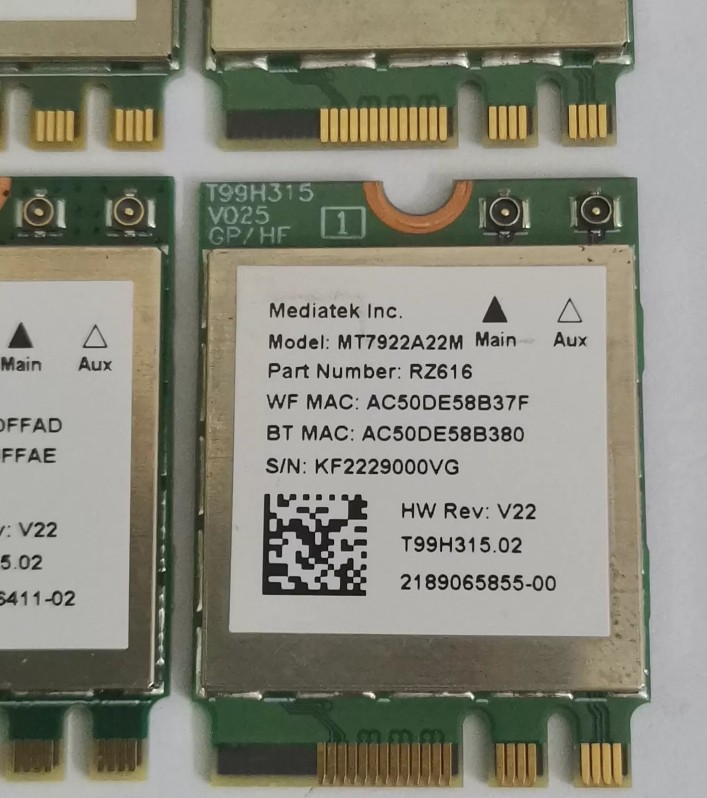 MediaTek MT7922A22M wireless network card WiFi 6E  Bluetooth 5.2