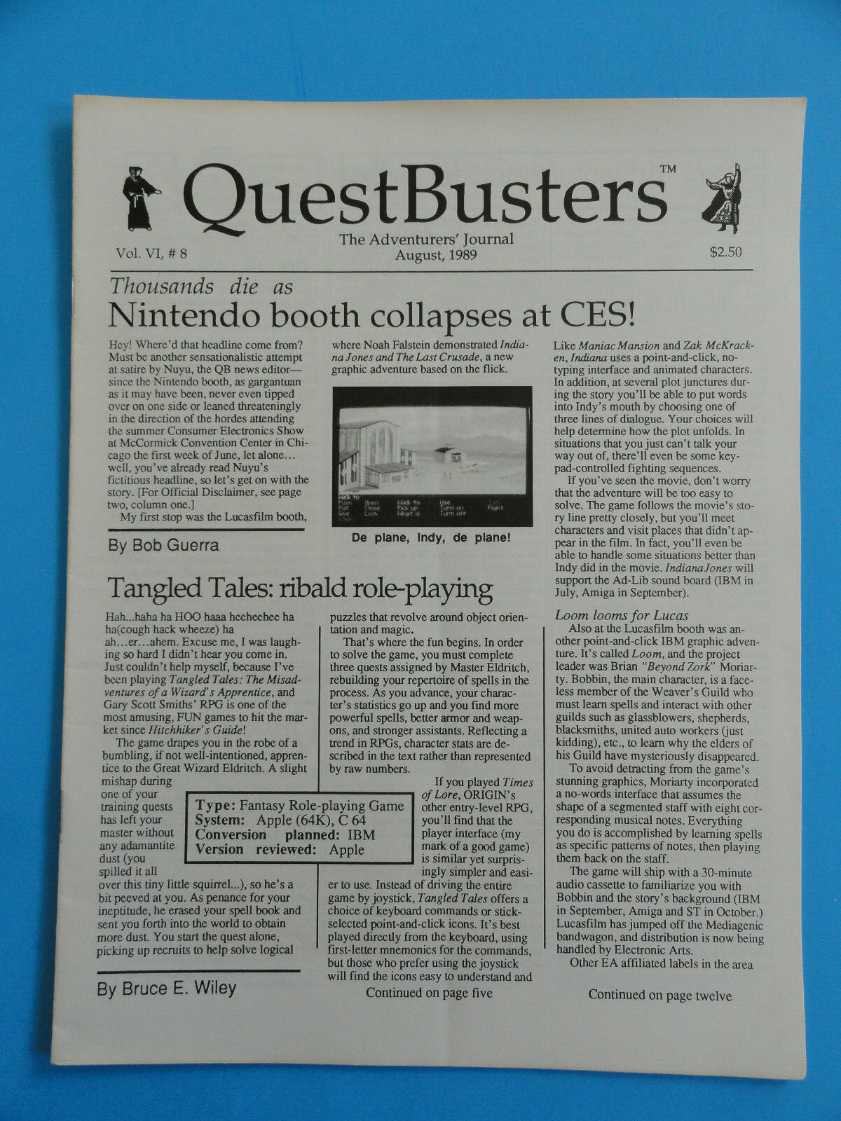 QUESTBUSTERS AUG. 1989 VOL. VI, #8 NINTENDO BOOTH COLLAPSES AT CES