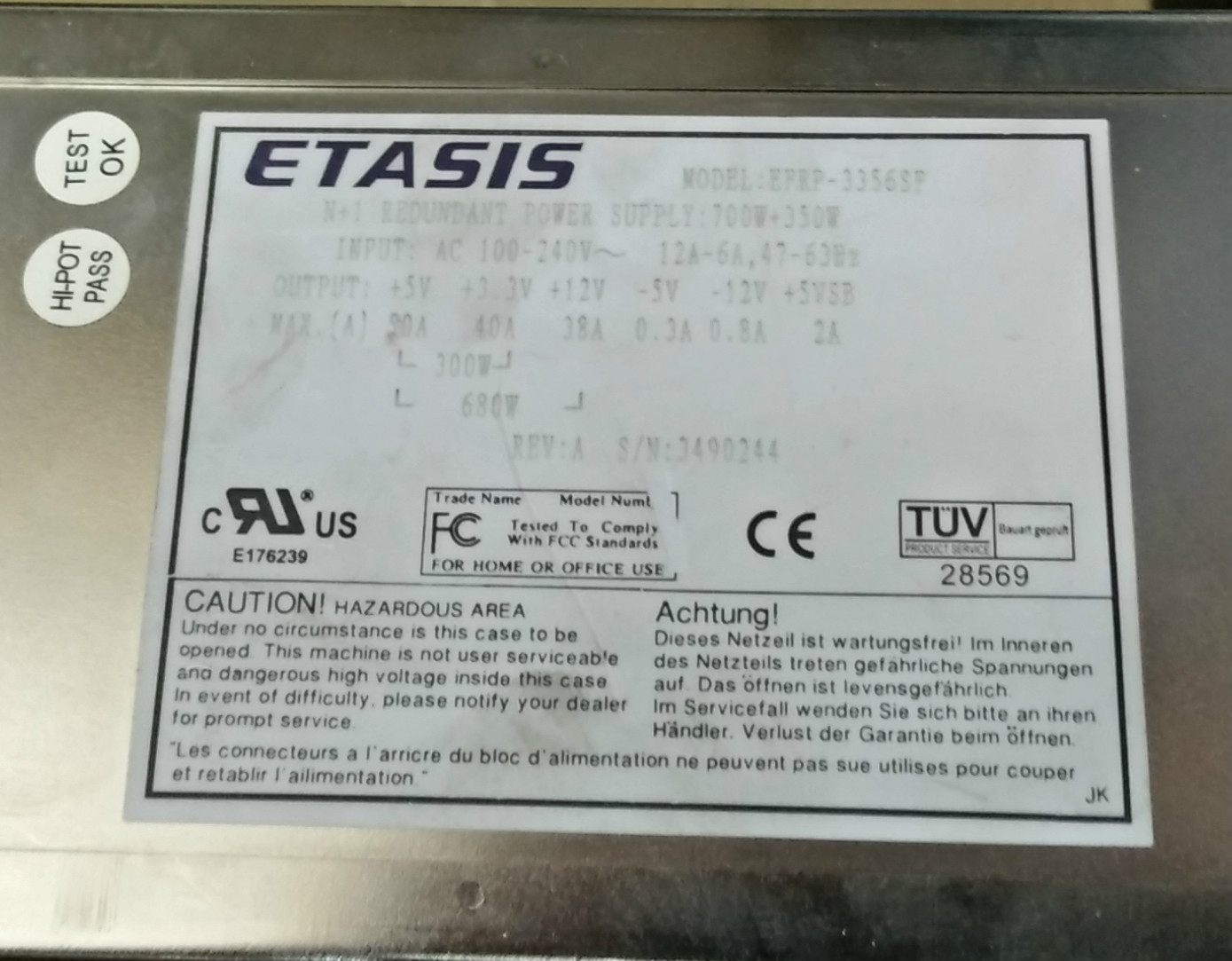 ETASIS EFRP-3356SF Chassis with 3x EFRP-356 350W Spare Power Supply