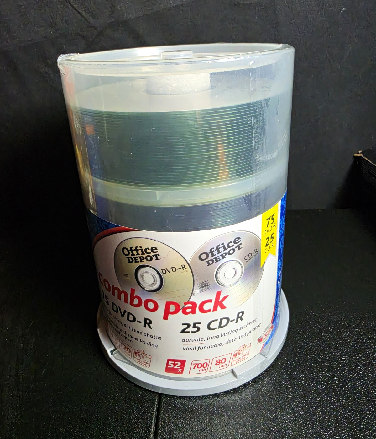 Office Depot 100 Disc Combo Pack 75 DVD-R 25 CD-R Blank Media NEW SEALED