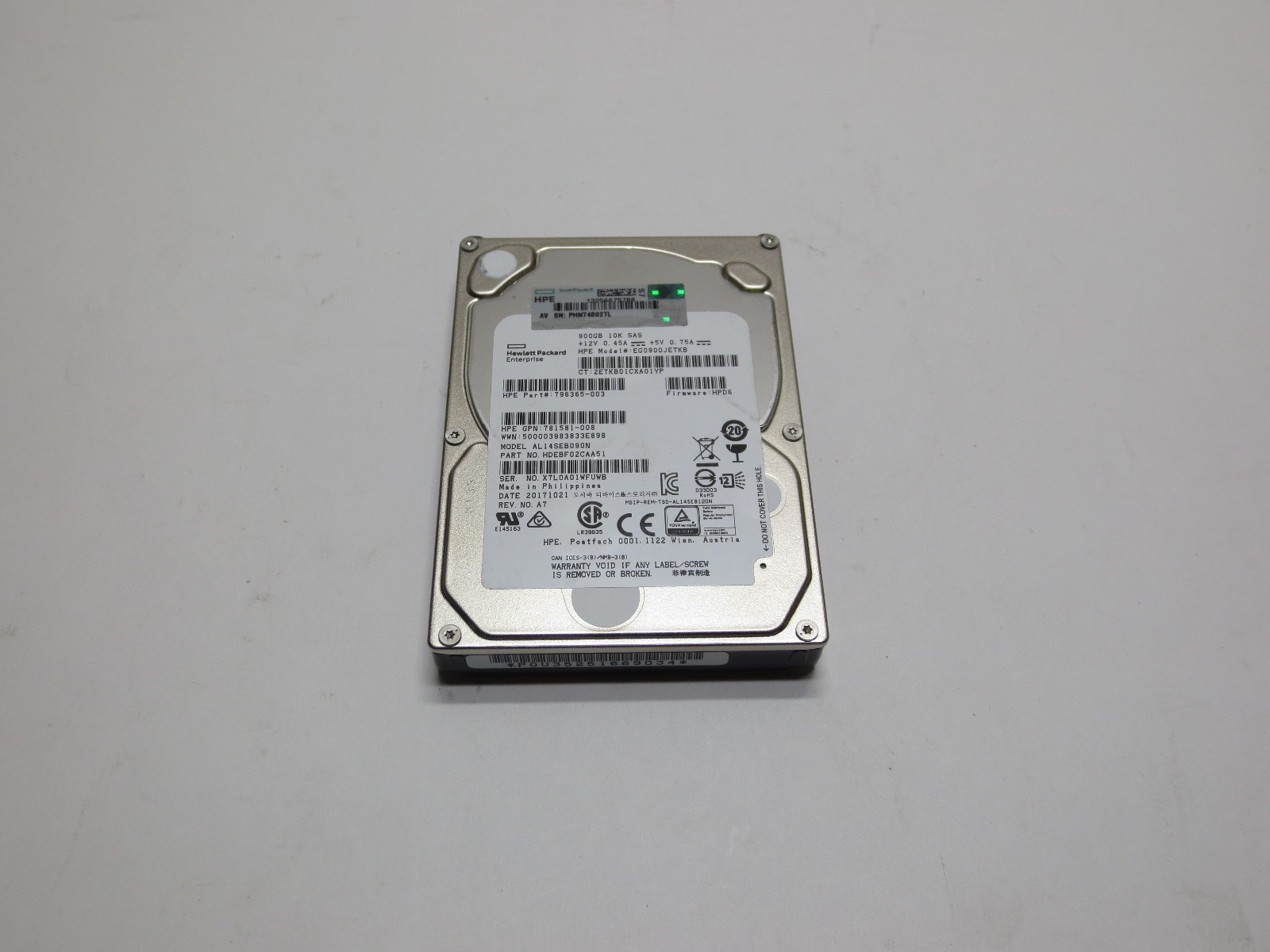 HP Enterprise AL14SEB090N 900GB 10K SAS 3 Drive, EG0900JETKB, AL14SEB090N
