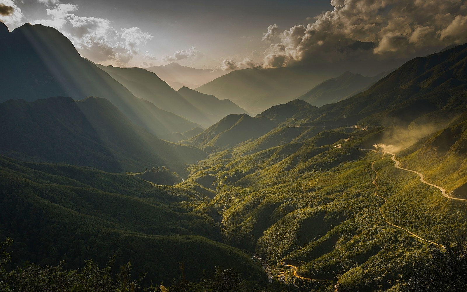 Landscape nature sun rays mountains valley river mist Custom Gaming Mat Desk