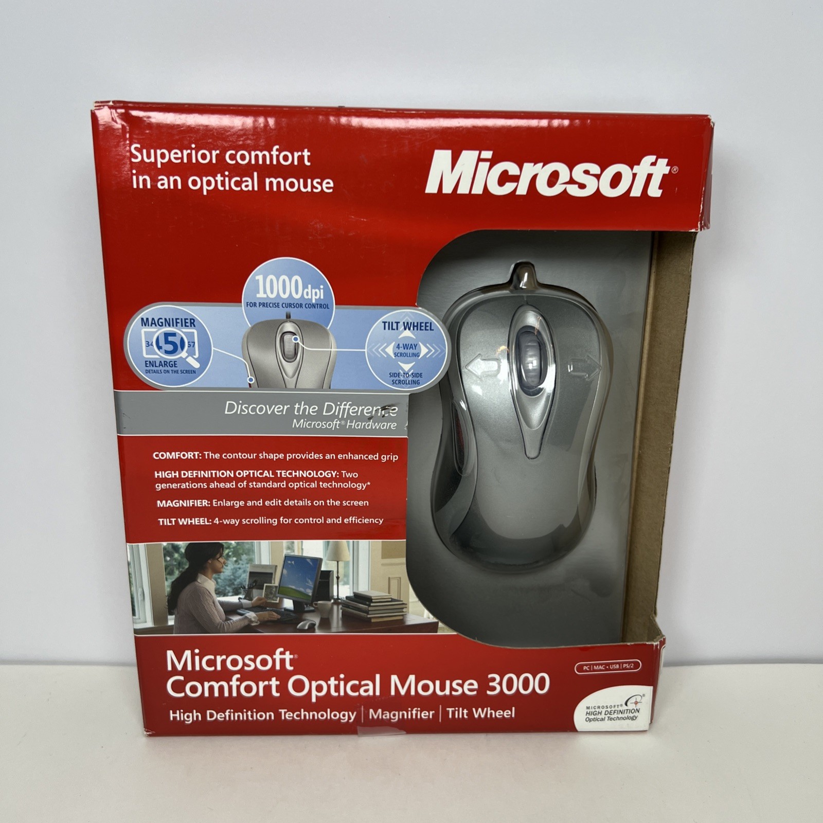 Microsoft Comfort Optical Mouse 3000 Wired Mouse HD Technology Tilt Wheel