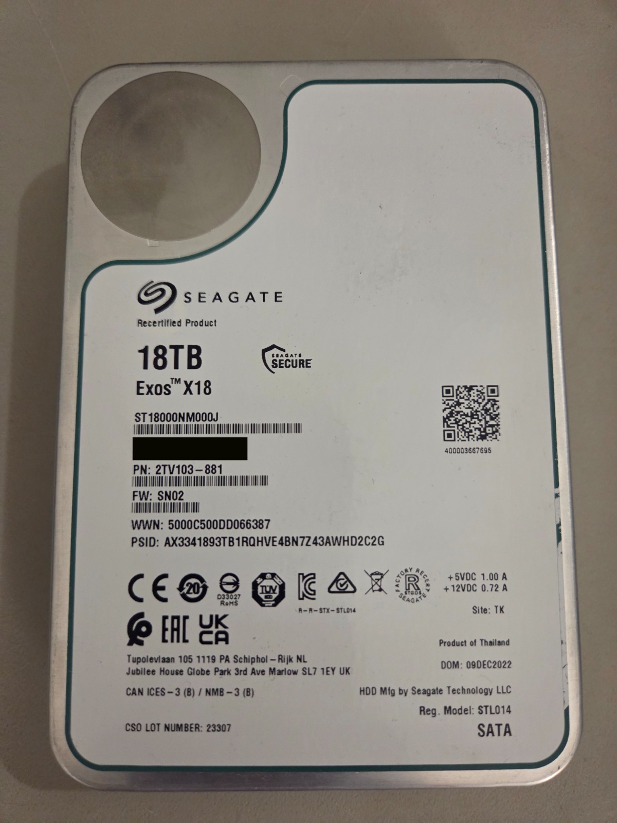 Seagate Exos X18 18TB, Internal, 7200RPM, 3.5" (ST18000NM000J) SATA Hard Drive