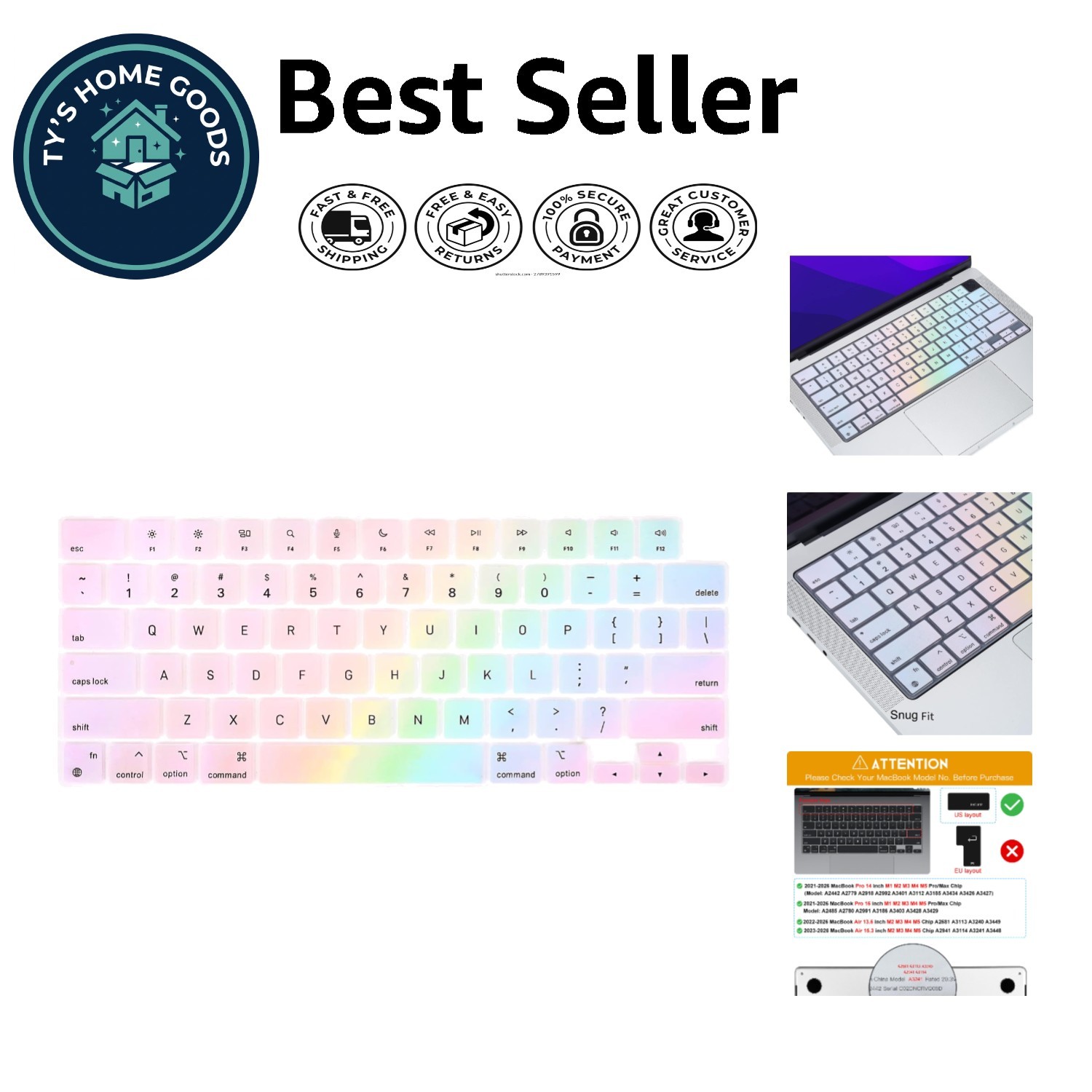 Stylish Rainbow Silicone Keyboard Cover for 2023 MacBook 13.6/15 & Pro 14/16