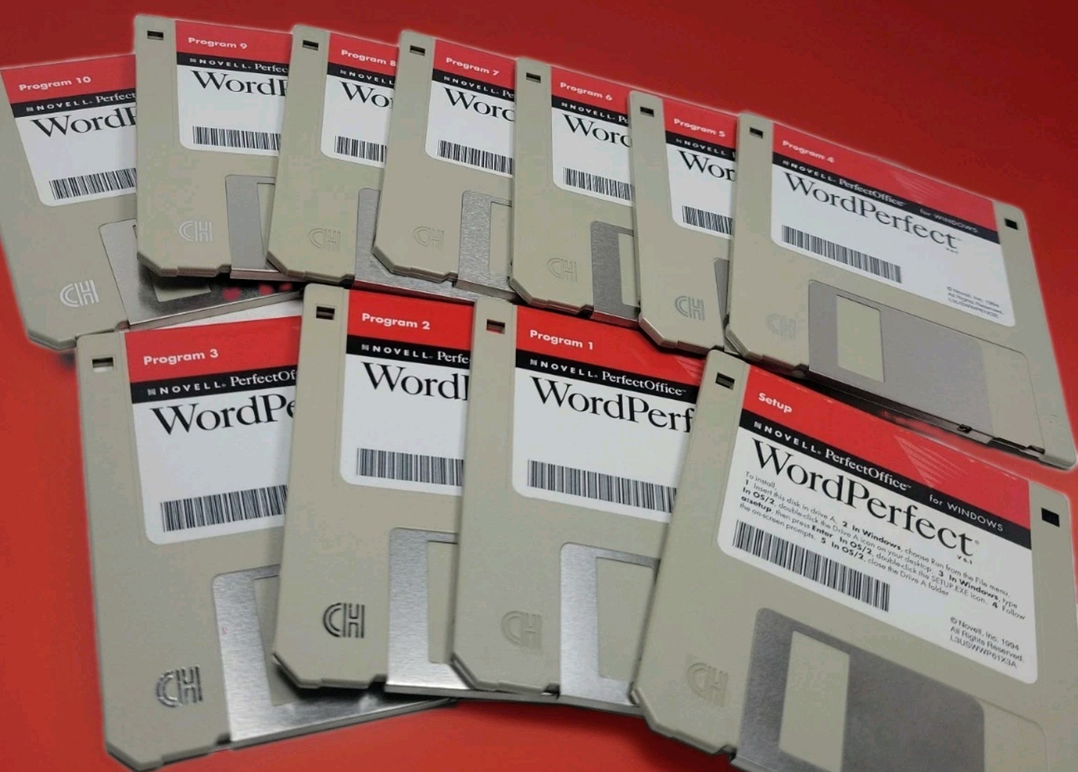 Word Perfect for Windows Version 6.1 Set of 10 Floppy 3.5" Disks Only 1994