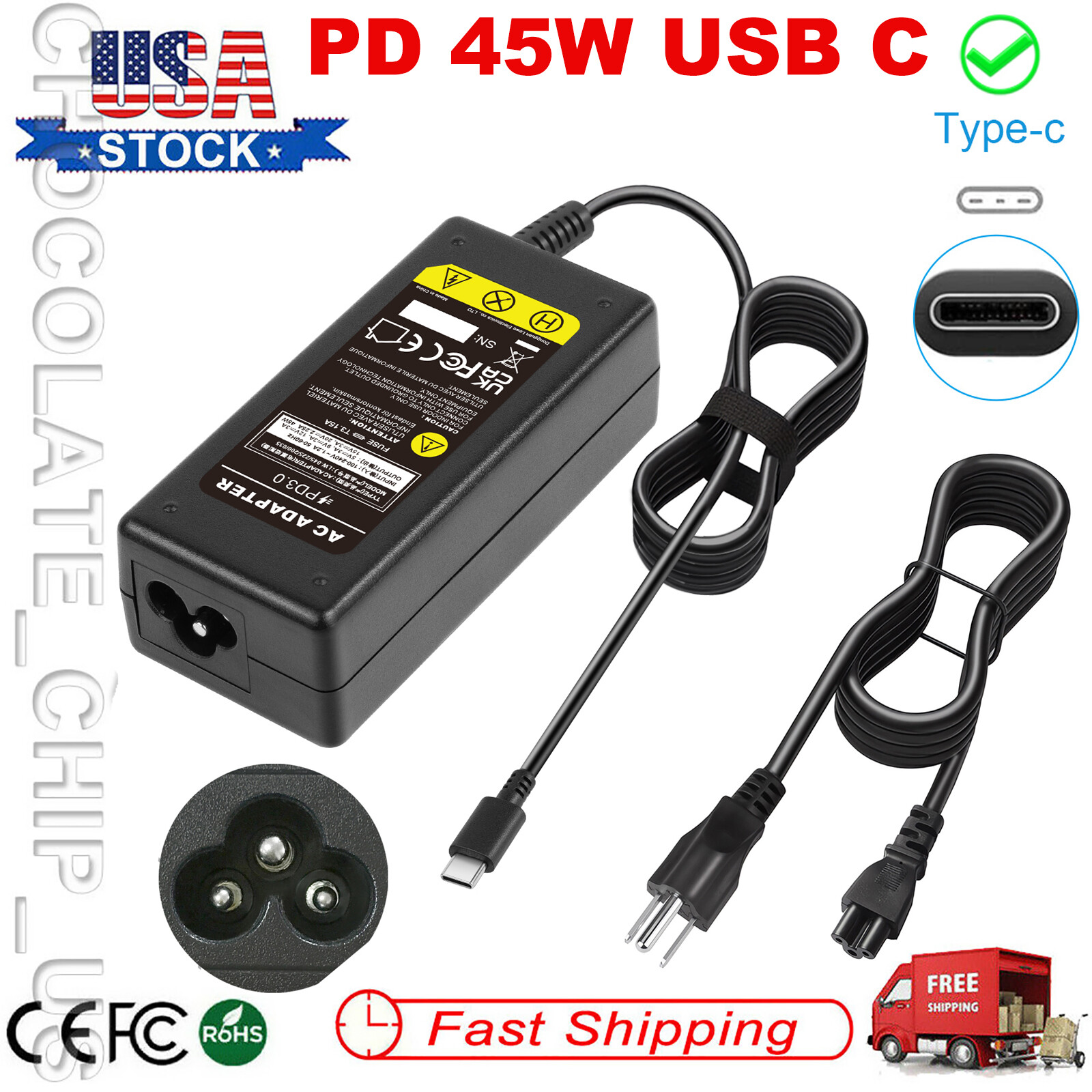 45W USB C AC Charger For Acer Chromebook Spin 311 CP311-2H-C679 R721T R721T-28RM
