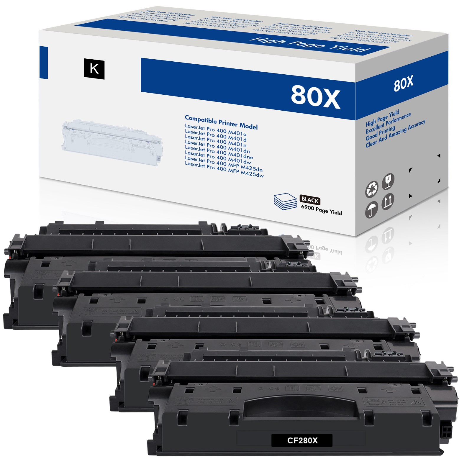 4PK CF280X Toner for HP 80X LaserJet Pro 400 M401dn M401a M401dne MFP M425dw