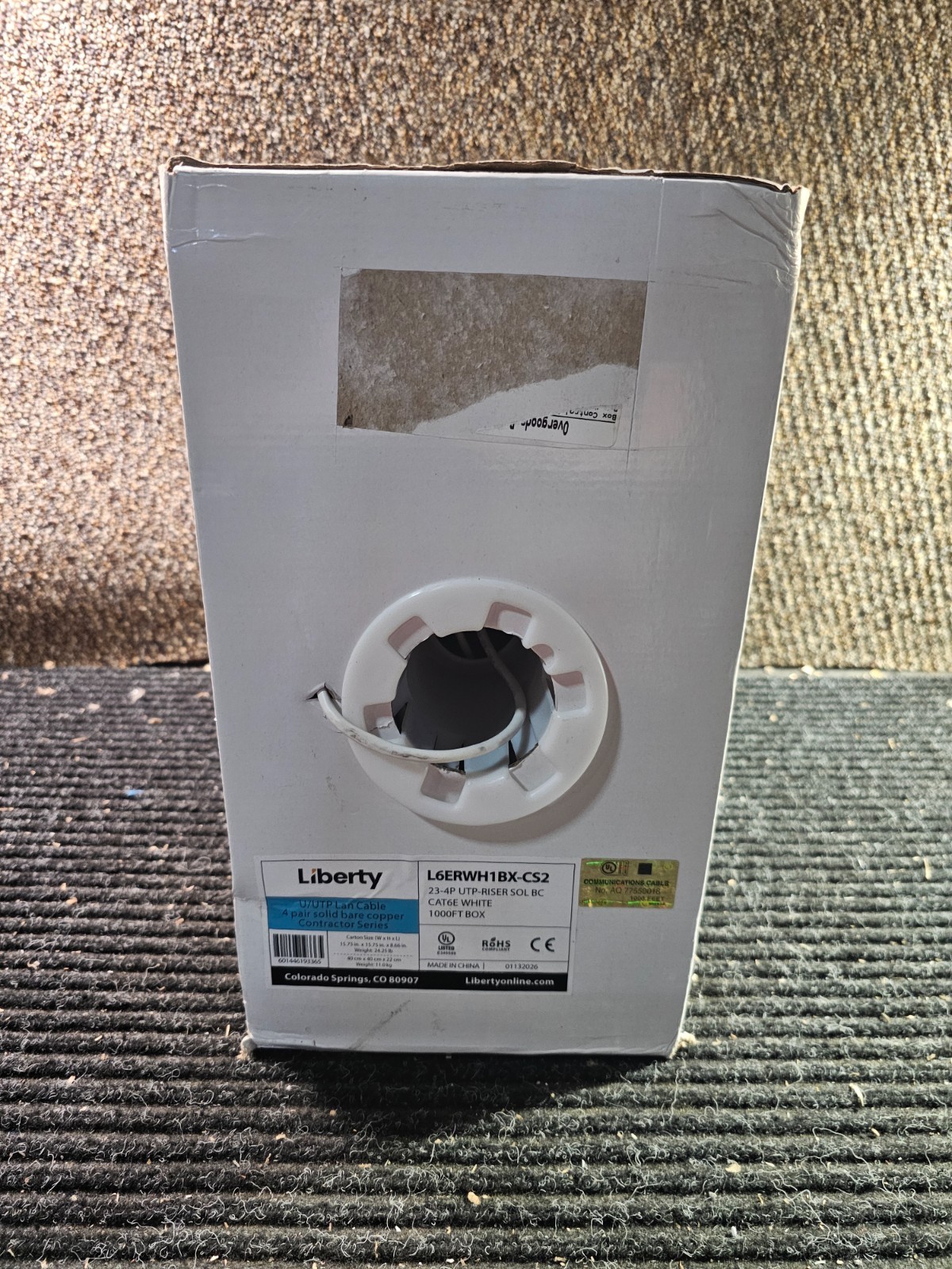 Liberty L6ERWH1BX-CS2 CAT 6E 1000' 23/4 Pr Solid Non-Shielded Bare Copper Riser