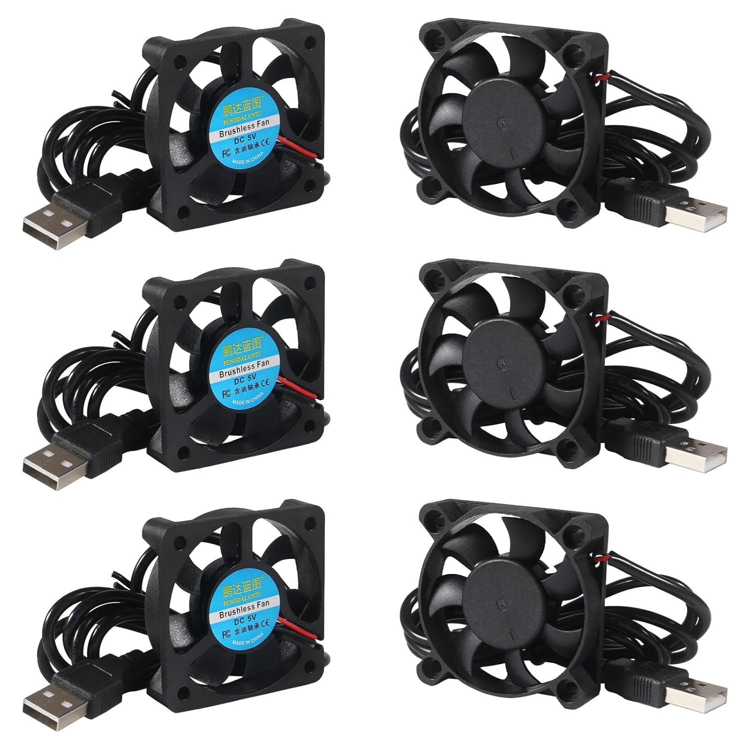 6Pcs 50mm Fan USB x10mm Brushless Cooling DC 5V 5010 