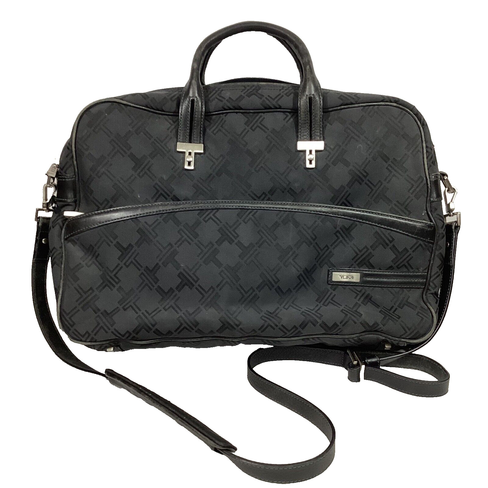 Tumi Signature T Monogram Jacquard Black Exterior/Blue Padded Laptop Bag + Strap