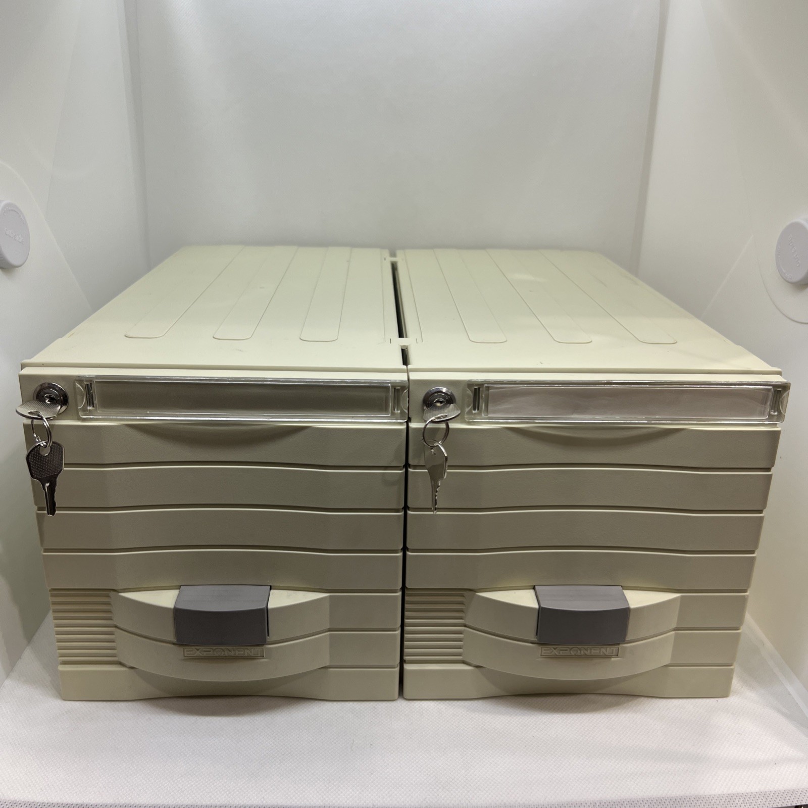 Set Of 2 Vintage 1990’s Exponent Lockable Floppy Disc/ CD Storage Box W/ Keys
