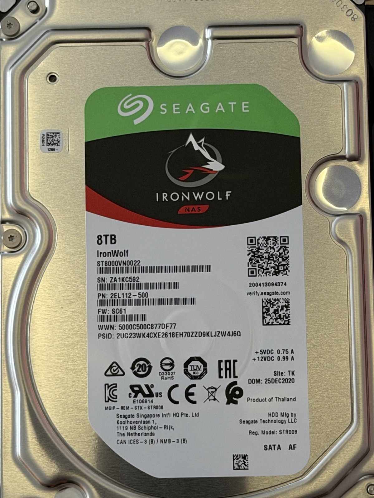 Seagate IronWolf HDD ST8000VN0022 8 TB 7200 RPM, 3.5" Hard Drive - Health shown