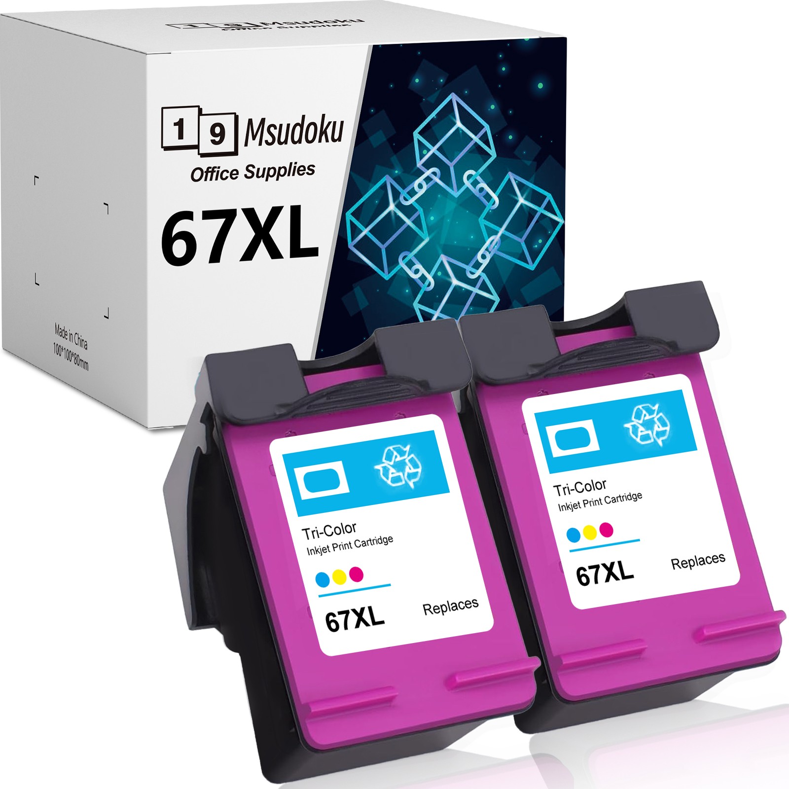 2 PACK 67XL Ink Cartridges Color for HP Envy 4100 6000 6400 DeskJet 2700 2752