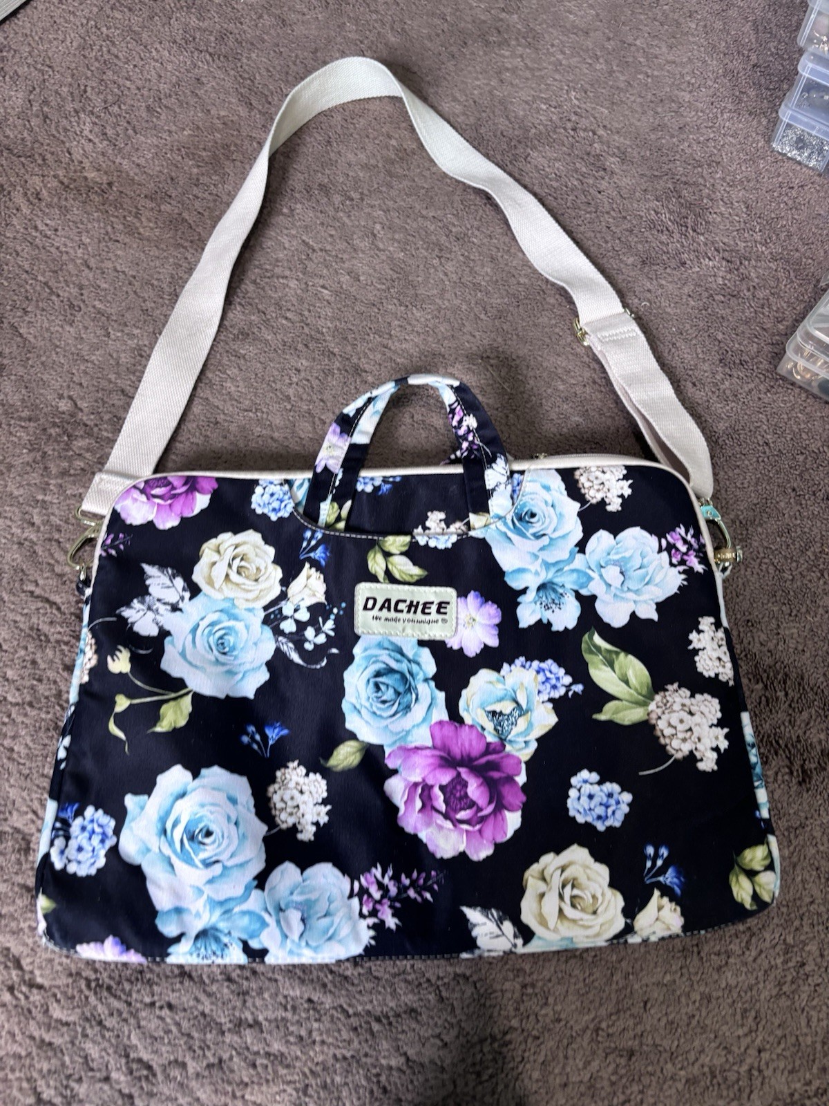 Dachee Floral Laptop Bag with Shoulder Strap