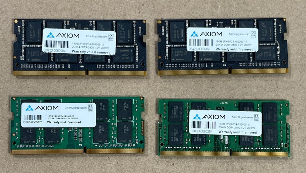 LOT OF 4 AXIOM 16GB 2Rx8 PC4-19200S-17 2Gx64 DDR4-2400 1.2V 260PIN MEMORY RAM.