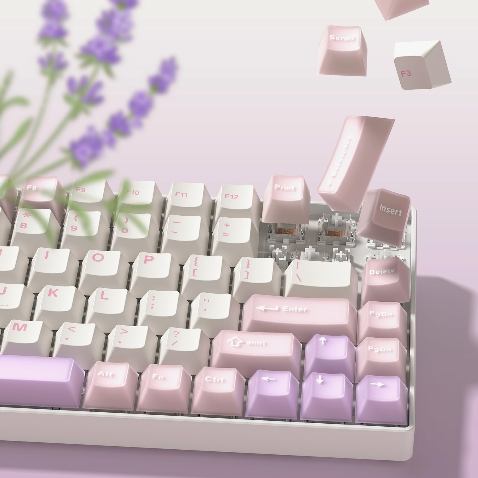 127 Keys Translucent Jade Jelly PBT Keycaps Pink Cherry Profile Fits 60/75/100