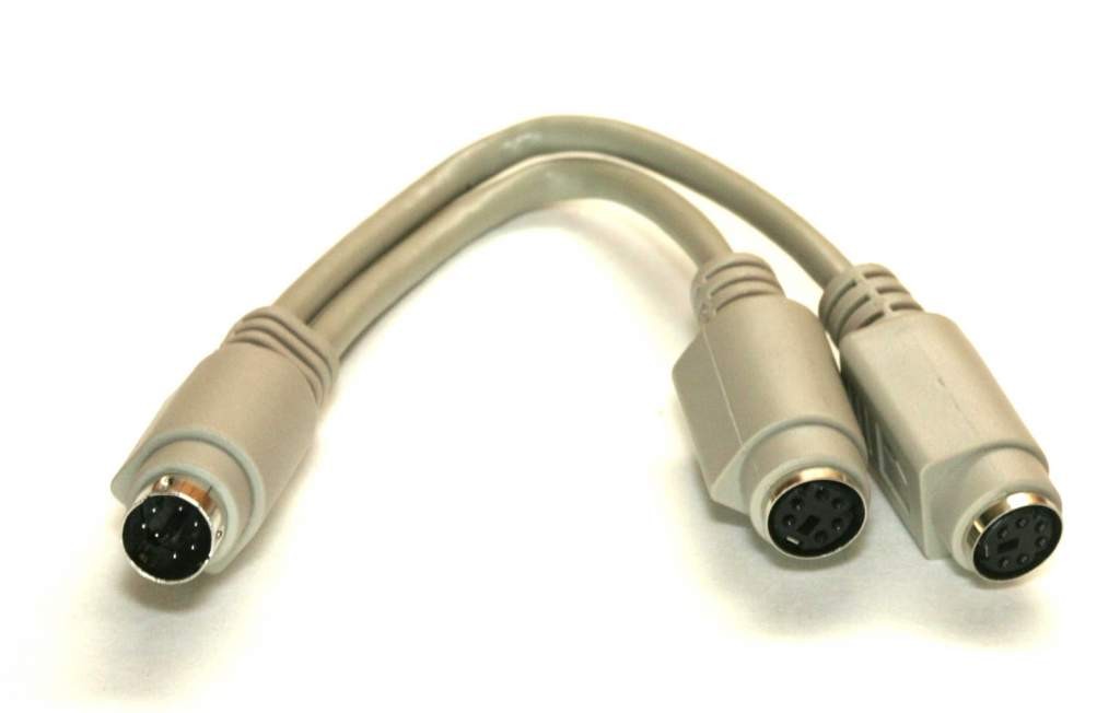 6in Mini DIN 6-Pin Male Dual Female Y-Splitter Cable PS2 Beige MiniDin6