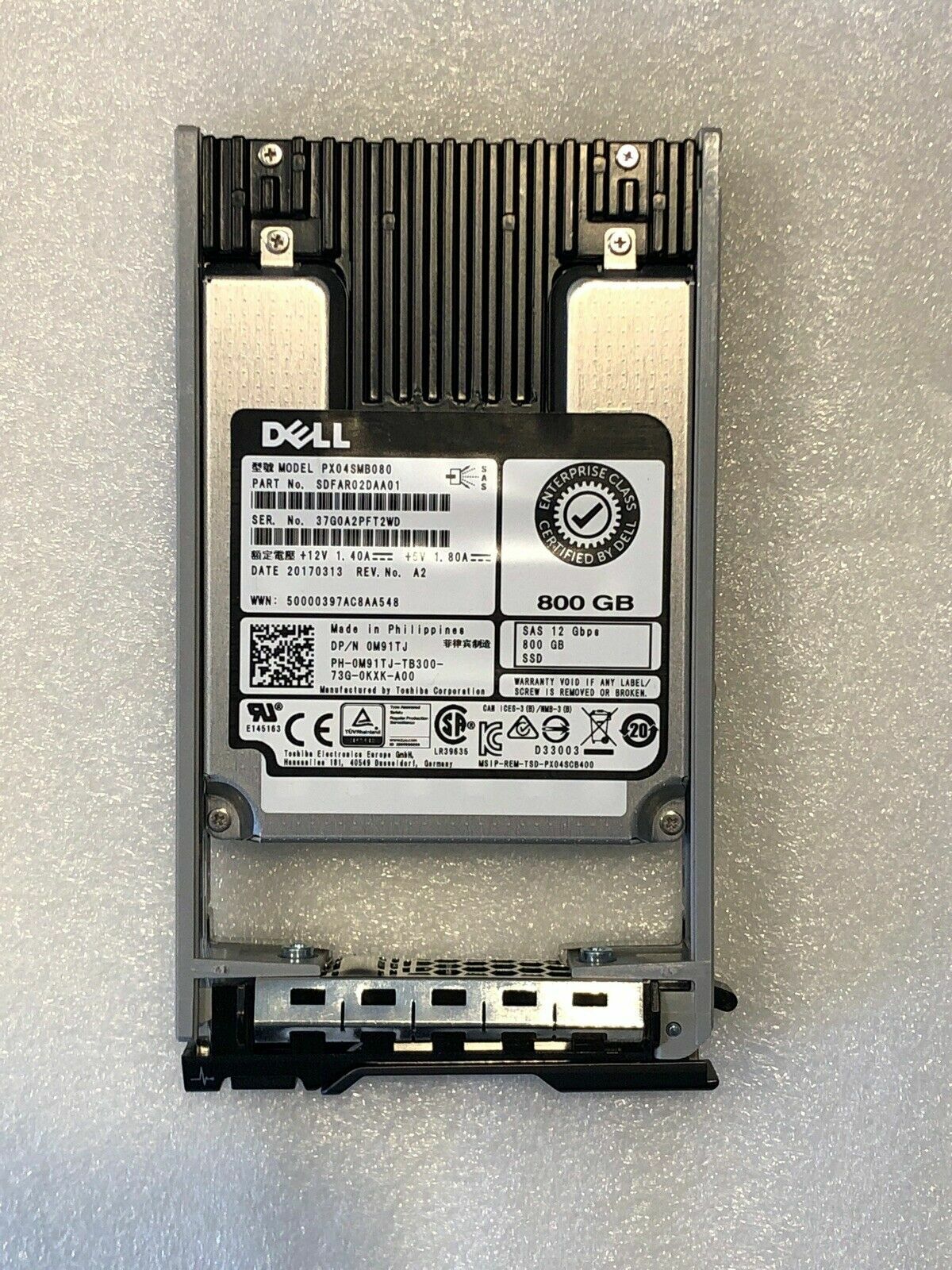 Dell Toshiba PX04SMB080 2.5" 800GB 12G SAS SFF SSD M91TJ 0M91TJ