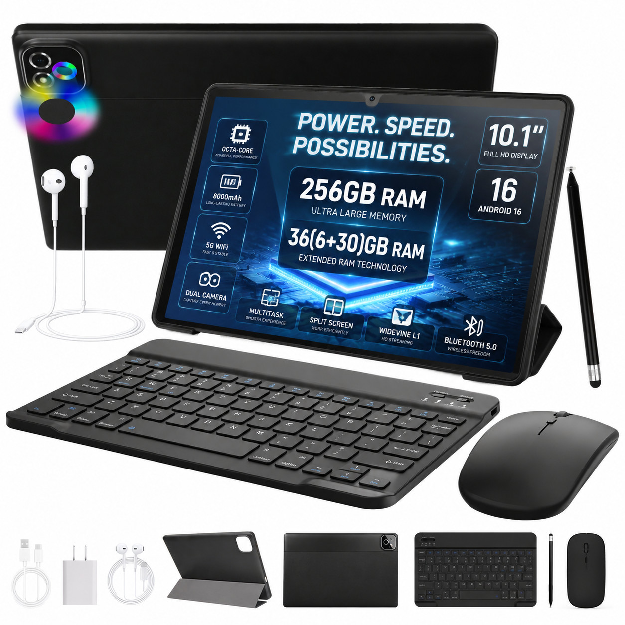 Android 16 Tablet Bundle Set 36(6+30)GB RAM 256GB ROM Wifi-5G/2.4G 10.1" IPS