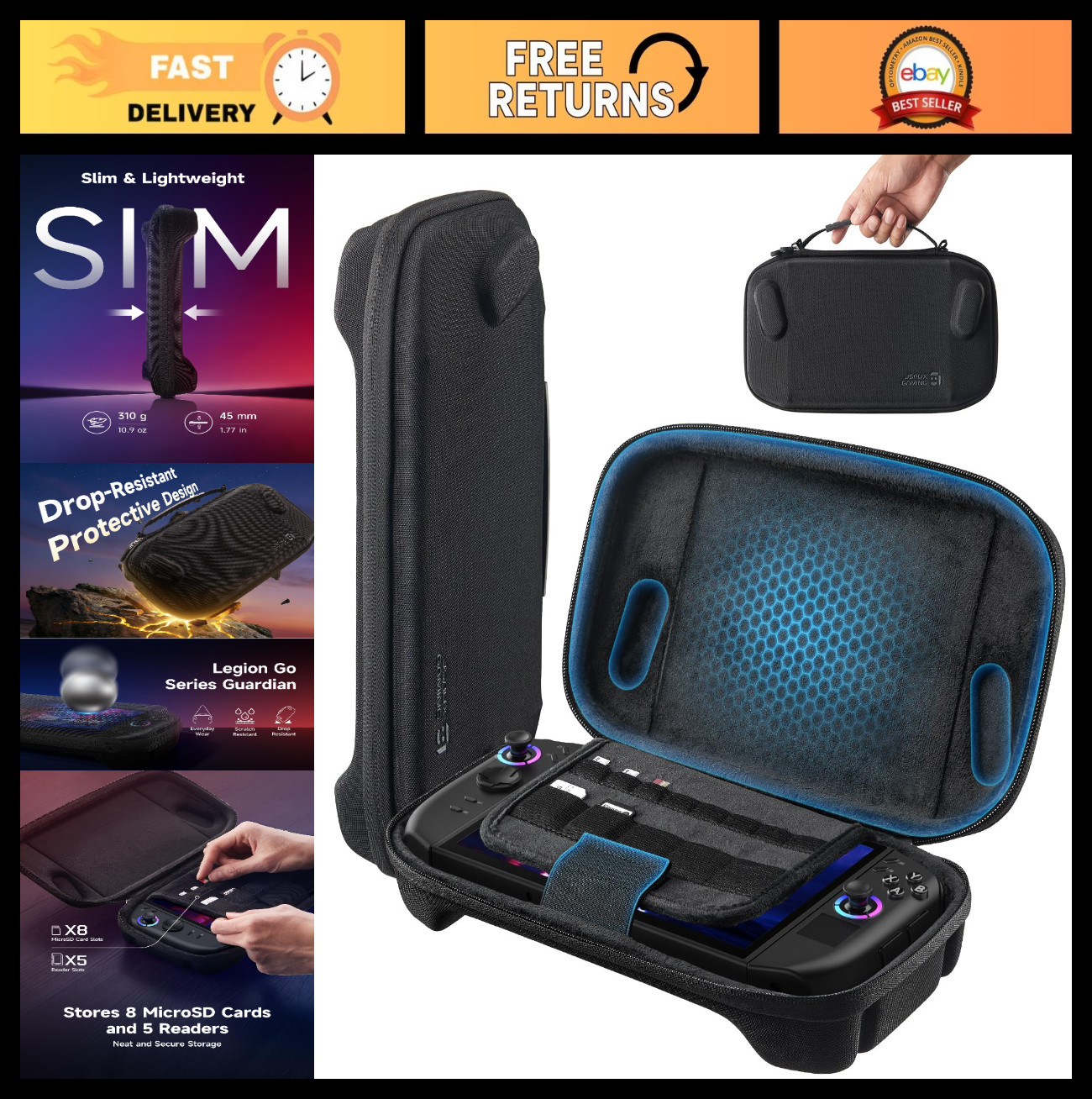Slim Travel Case for Lenovo Legion Go / Go S / Go 2, Hard Shell Pouch
