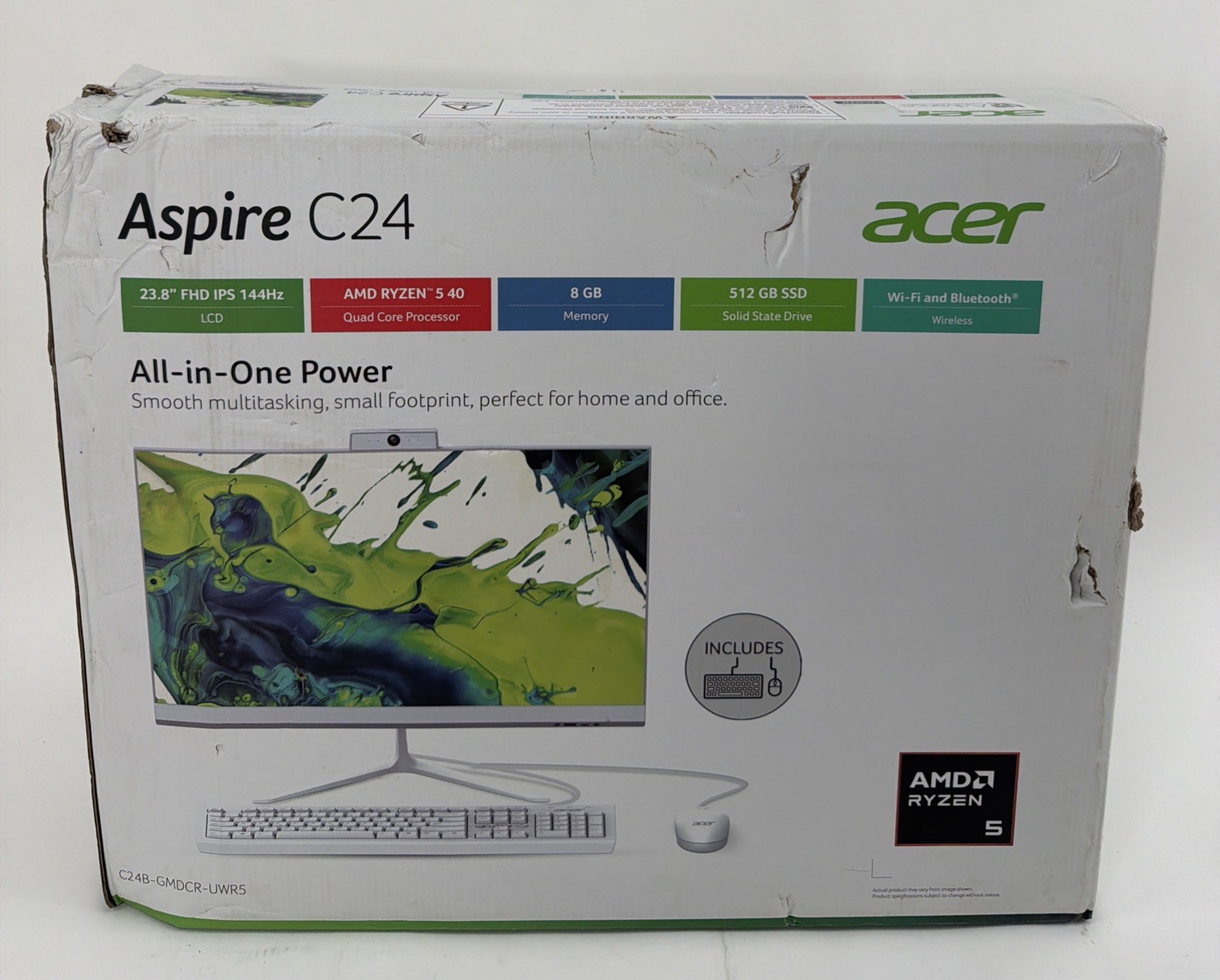Acer Aspire C24 23.8"All-in-One Desktop AMD Ryzen 3 8GB 256GB SSD Windows 11